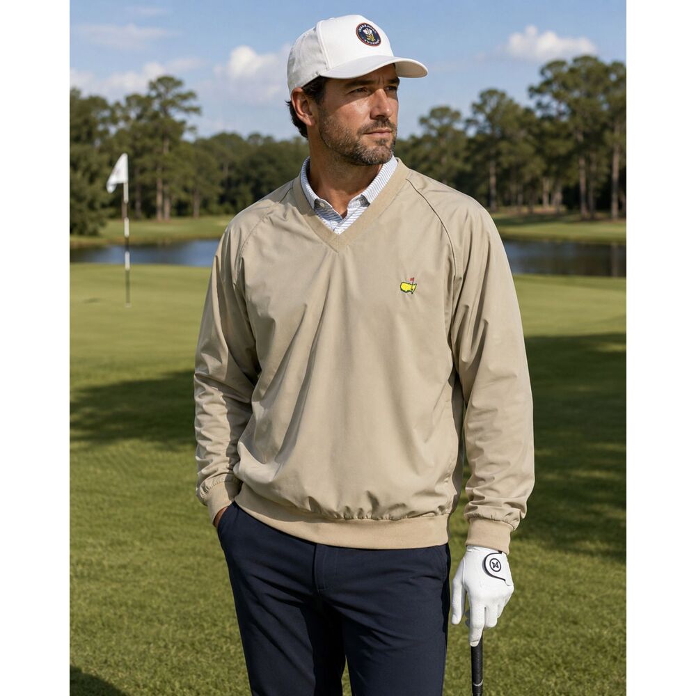 Masters Collection Vintage Golf Pullover Wind Shirt V-Neck Beige Men's XL